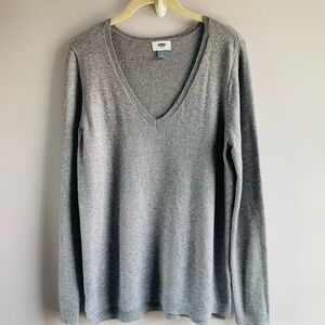 Silver Grey V Neck Sweater Cotton Blend Tunic Old Navy Casual Office EUC Large